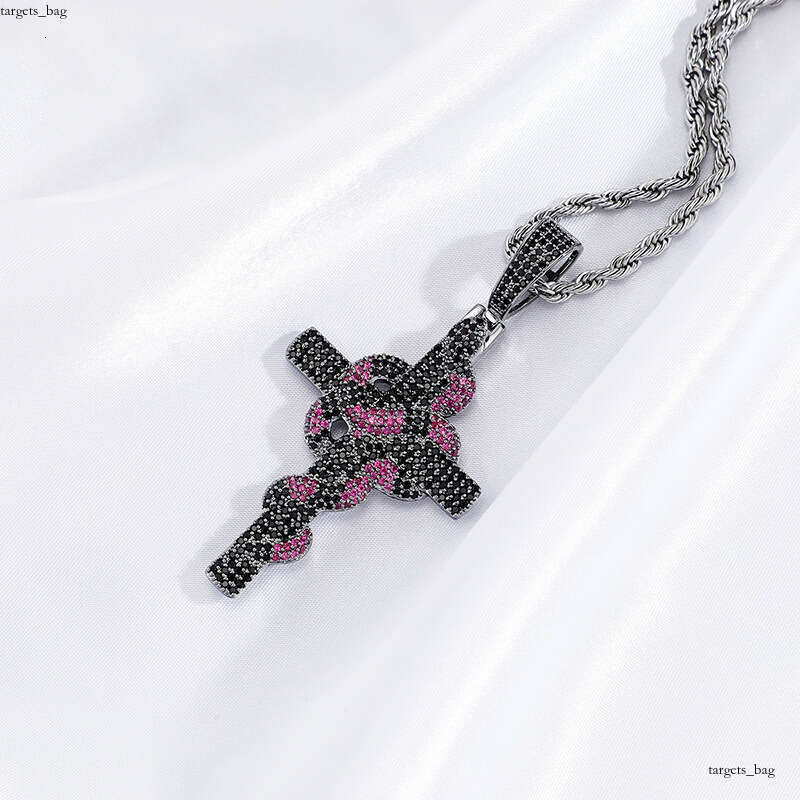 Cobra Cross Pendant Real Gold Plated Full Moissanite chain Men's Necklace Jewelry