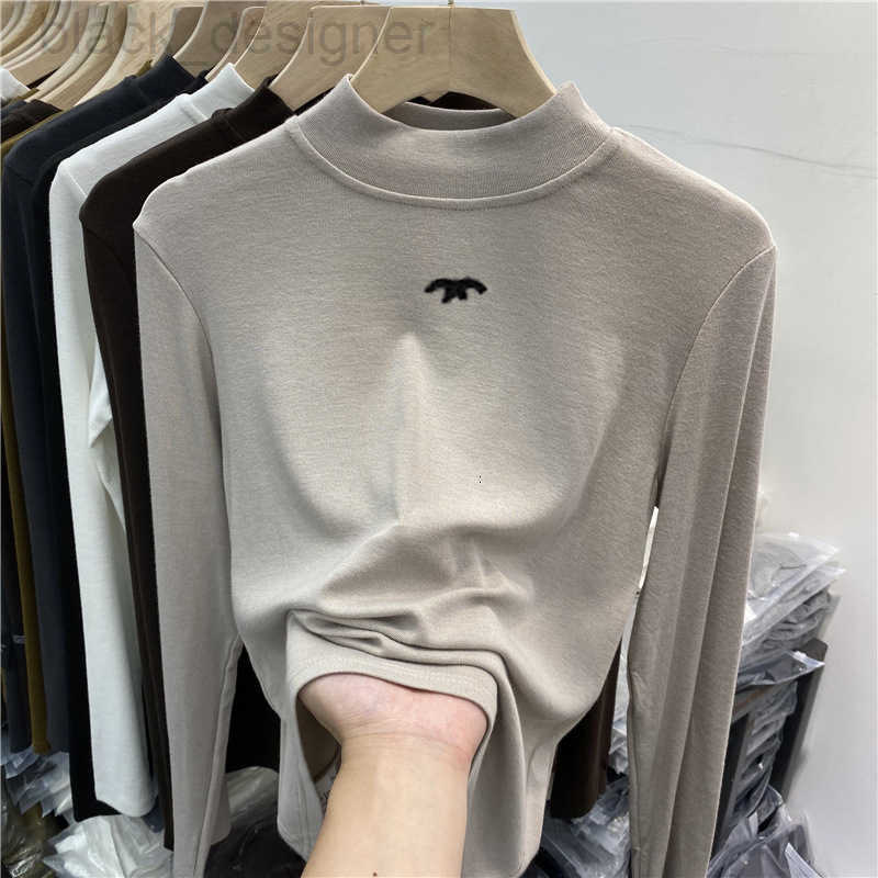 Women's T-Shirt designer brand Woolen and Flannel Stand Up Collar Base Shirt Long Sleeved Cotton T-shirt Autumn Winter New Top 0IT8 5PGV