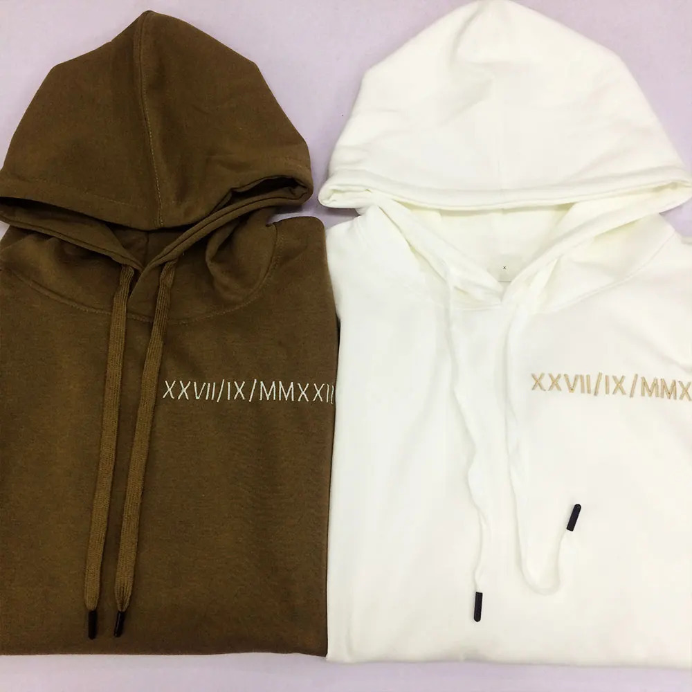 Custom Embroidered Couple Hoodie Personalized Roman Numeral Date Initial Hoodies Anniversary Gift Engagements y250729