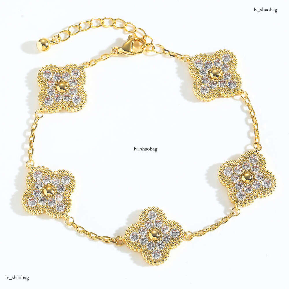 New Clover Sterling Silver Micro-inlaid Zircon Personality Trendy Women's Hip-hop Niche Accessories Flower Bracelet
