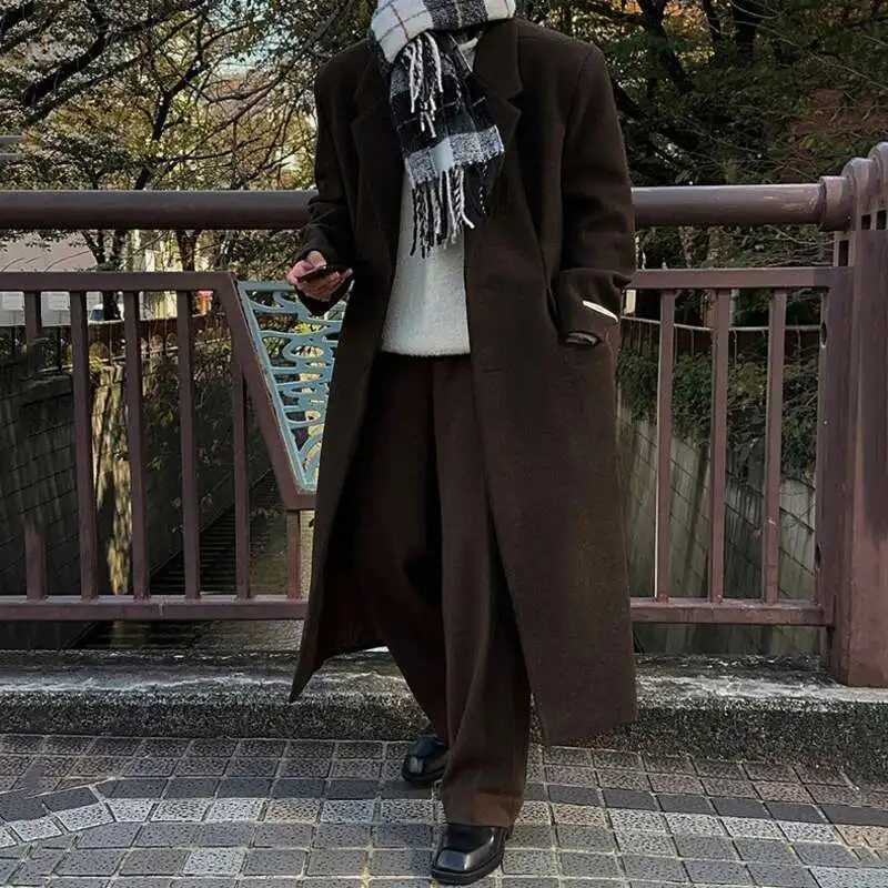 IEFB Korean Style Mens Wool Coats Single Breasted Solid Color Overknee Thickened Male Windbreakers Spring Tide 2025 9C7831 XJ250809