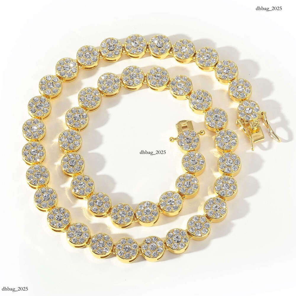 Alloy 10mm Flower Petal Round Cuban Chain Men's Cool Hip Hop Full Dia Necklace