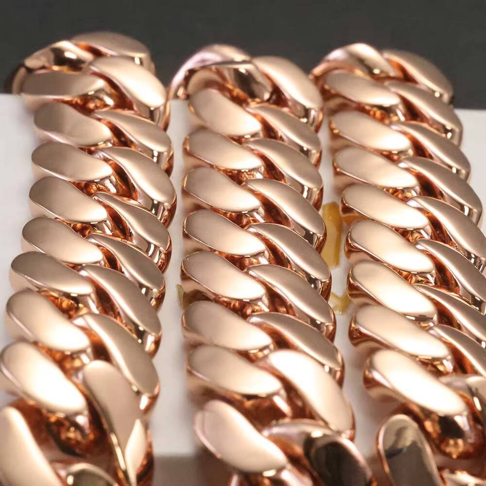 22mm Cuban Link Chain Men Women Hip Hop Jewelry Rose Gold 18k Gold Plated Brass Bracelet Fine Chain Gift