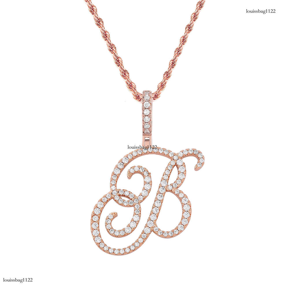 INS Cursive Artistic Letter Pendant Full Moissanite chain Personality Necklace for Men and Women Accessories