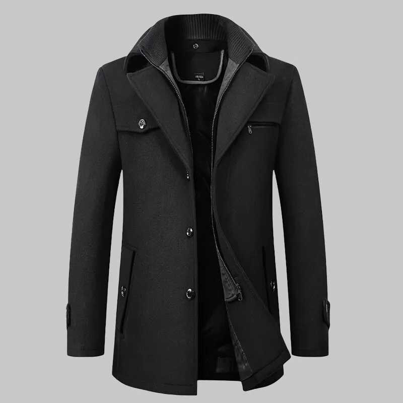 2025 High quality mens wool coat medium length double collar winter plus cotton thickened wool coat mens coat XJ250809