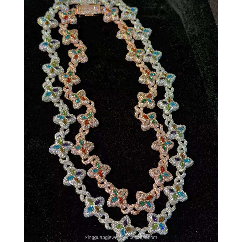 Fashion Fancy Colors Marquise Cut Moissanite Clover Charms Infinity Links Sterling Sier Cuban Link Chain Jewelry