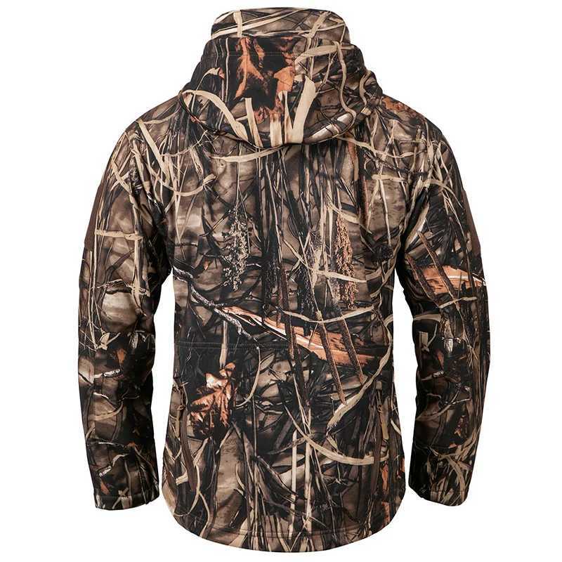 Mens Silent Soft Shell Camouflage Tactical Jacket Waterproof Warm Fleece Hunting Jackets Outdoor Hiking Fishing Hooded Coat W250809
