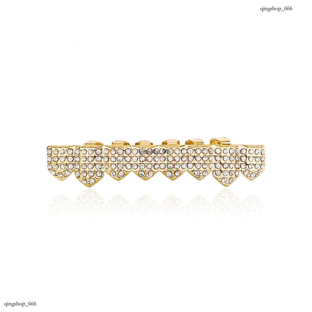 High-Quality Real Plated Gold Set Eight Full Dia Hip-Hop Teeth Grillz