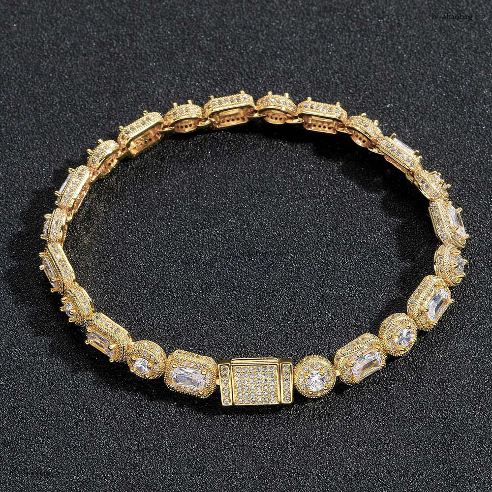 8mm Round Rock Candy Chain Bracelet T Square Zircon Creative Niche Men's Hip-Hop Trendy Jewelry