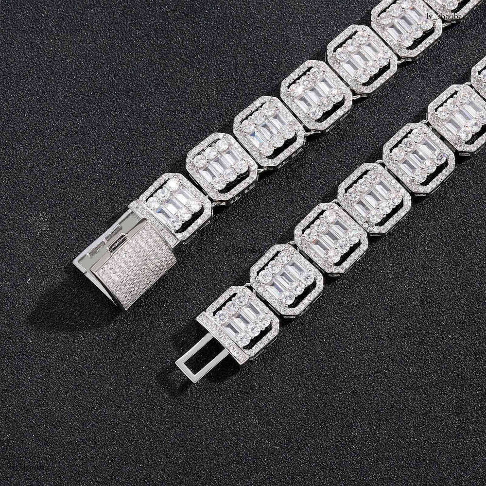 Meisa New Hip-Hop Necklace 13mm Wide Rock Candy Square Round Dia Mixed Inlay Hollow Choker Nine-Grid Chain