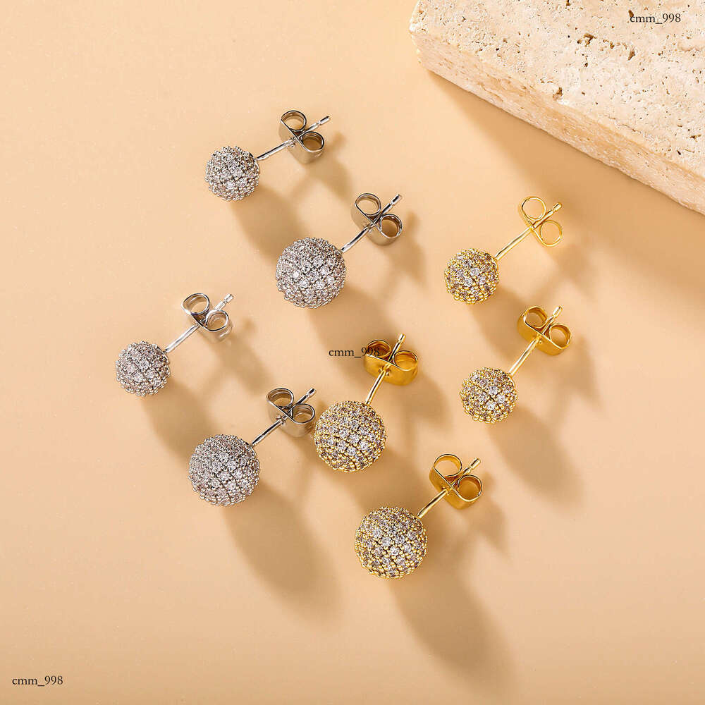 New Fashion 6mm-8mm Spherical Simple Round Women's Earrings Gift Full Dia StudIced Out VVS Needle
