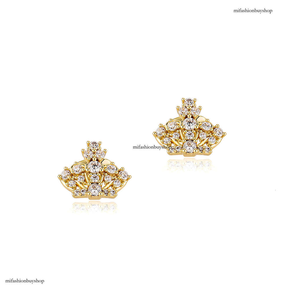 High-End Crown Trendy Gold Jewelry Sparkling Zircon Inlaid Dia Accessories Stud Earrings