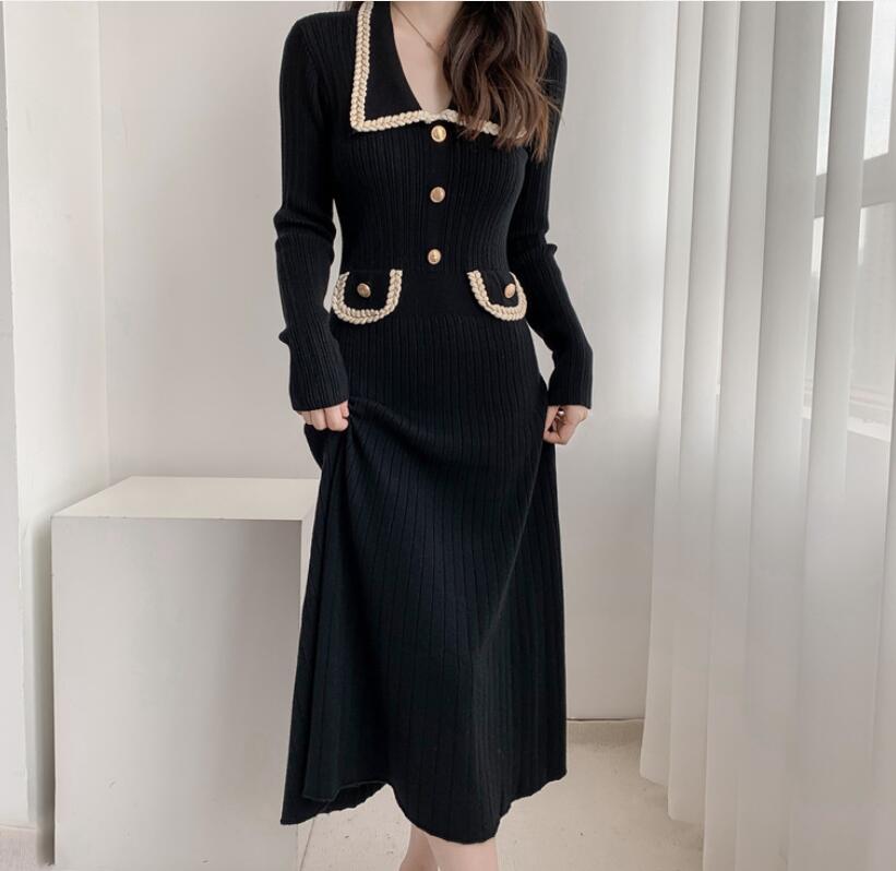 Tweed Style HighWaisted Slimming Knit Dress Womens AutumnWinter New Design Sensibility Base MiddleLength Sweater Dress R250809