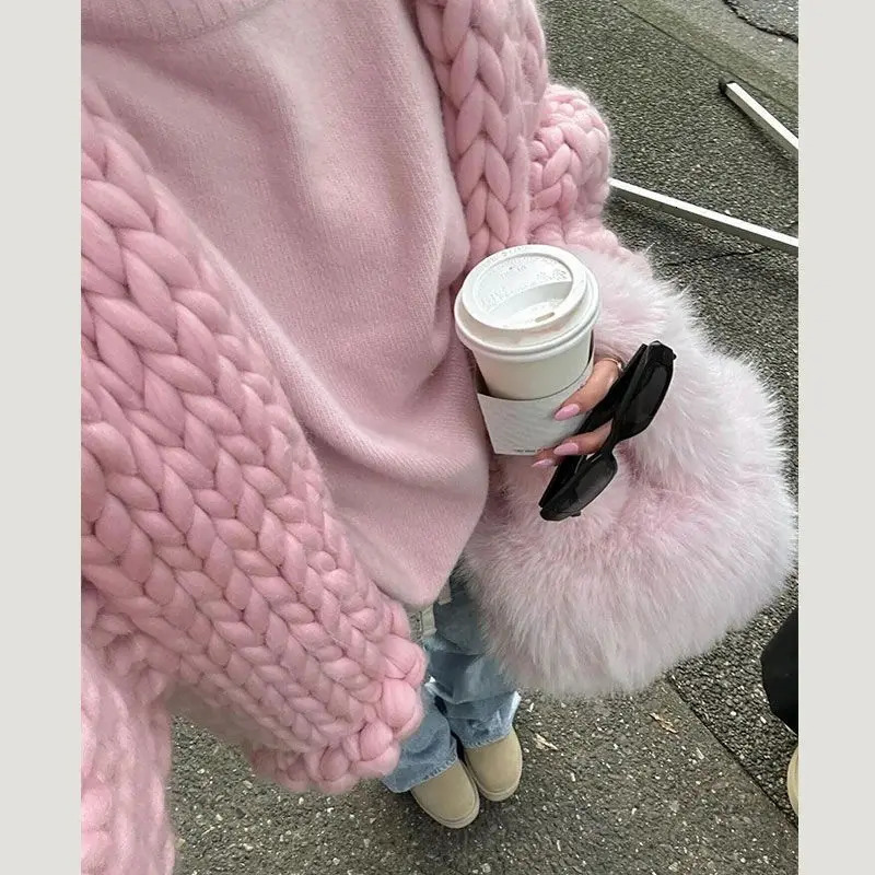 Winter French Pink Short Style Small Fragrant Sweater Jacket Womens Premium Cardigan Female Clothing 250804