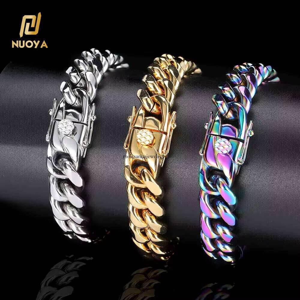 NUOYA 10mm Stainless Steel Link Unisex Gold Plated Hip Hop Cuban Chain Bracelet for Men and Women Party Gift