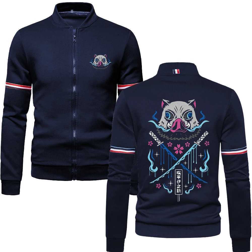 Demon Slayer Anime Baseball Jacket for Men Inosuke Print Manga Zip Up Sweatshirts Gothic Harajuku Jacket Coat Fall Winter W250809