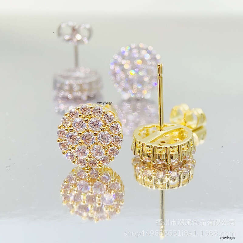 Hot-Selling Hip-Hop Micro-Inlaid Zirconia Stud Hiphop Trendy Full Dia Electroplated Earrings New Ear Jewelry