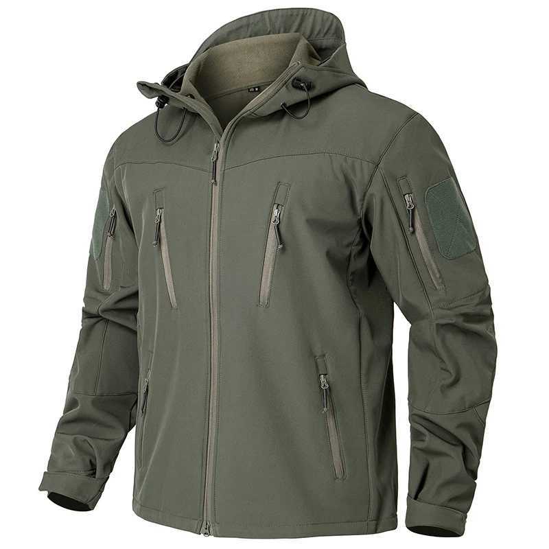 Mens Waterproof Softshell Tactical Jacket Winter Windproof Fleece Hoodie Jacket Outdoor Hiking Skiing Windbreaker Coat W250809