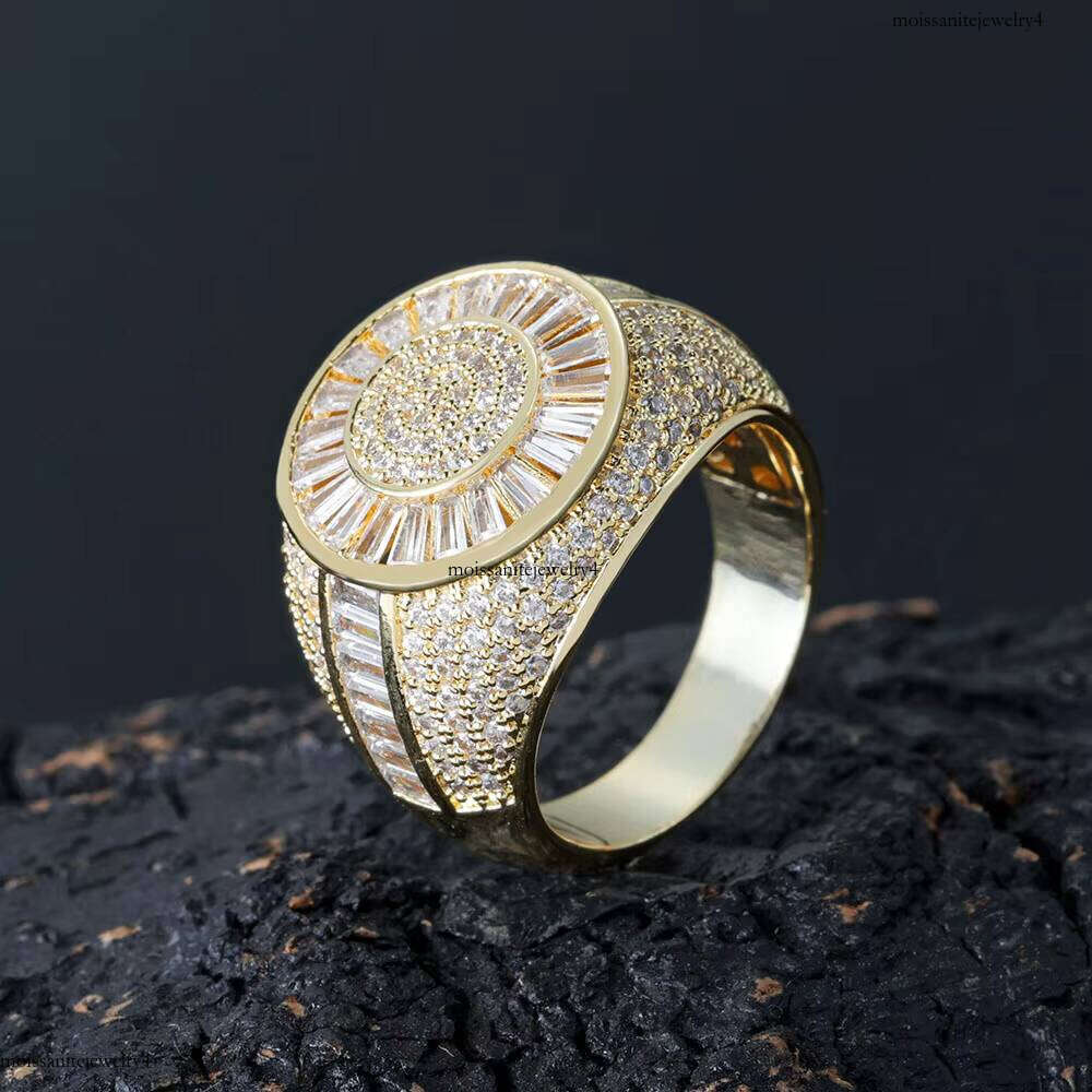 NUOYA Hip Hop Fine Jewelry Shiny Iced Out Dia Sier and Gold Plated Brass Micro Pave Baguette CZ Stones Ring for Women