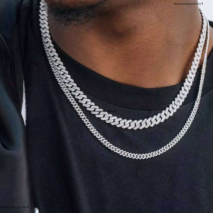 High Quality Hip Hop Iced Out 6mm 10mm Single Row Sier VVS Moissanite Necklace Cuban Link Chain