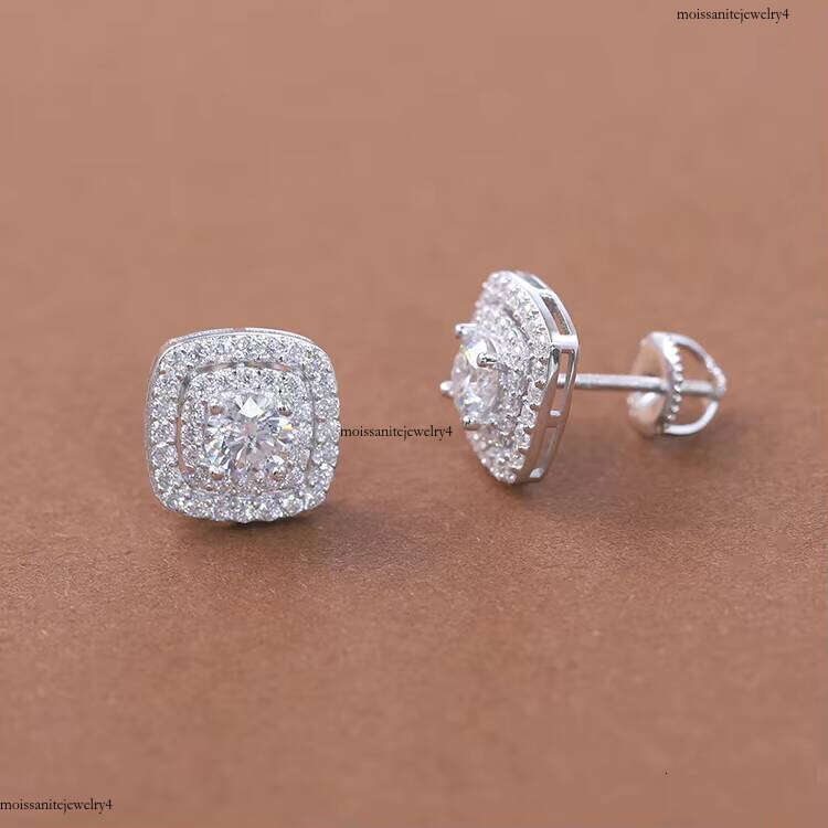 Pass Dia Tester Fashion VVS D Cushion Sterling Sier Round Moissanite Stud Earrings for Mans Women