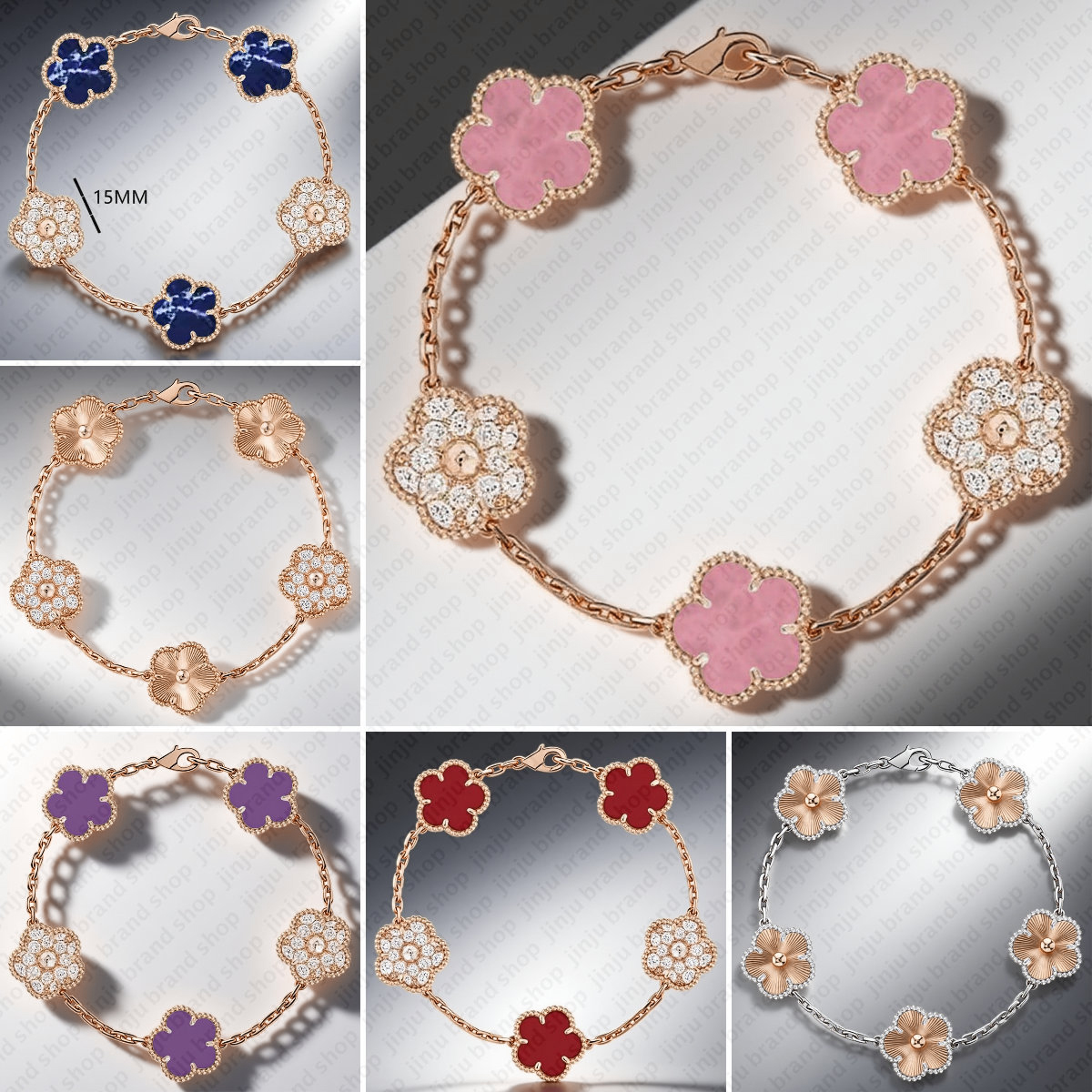 High quality bracelet designer luxury jewelry women charm bracelet Casual Rose Gold 5 motif 15mm flower jewellery stainless steel bracelet womens jewelry clover