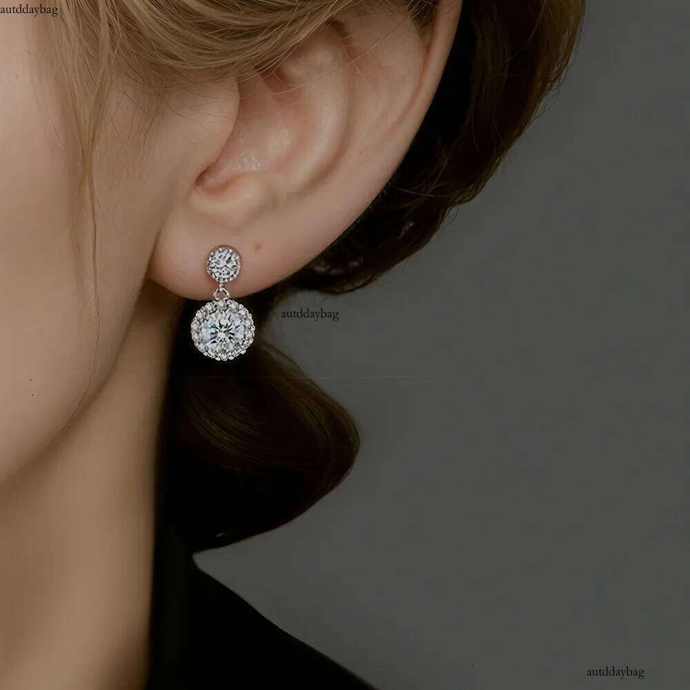 Choucong Ins Top Sell Dangle Earrings Jewelry Sterling Sier Round Cut Lab Moissanite Dia Gemstones Party Elegant Simple Women Stud Earring Gift