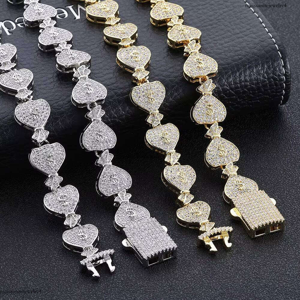 NUOYA Women's Dia Sier Gold Color Micro Pave Shiny Zircon Iced Jewelry Money Bag Link Chain Bracelet
