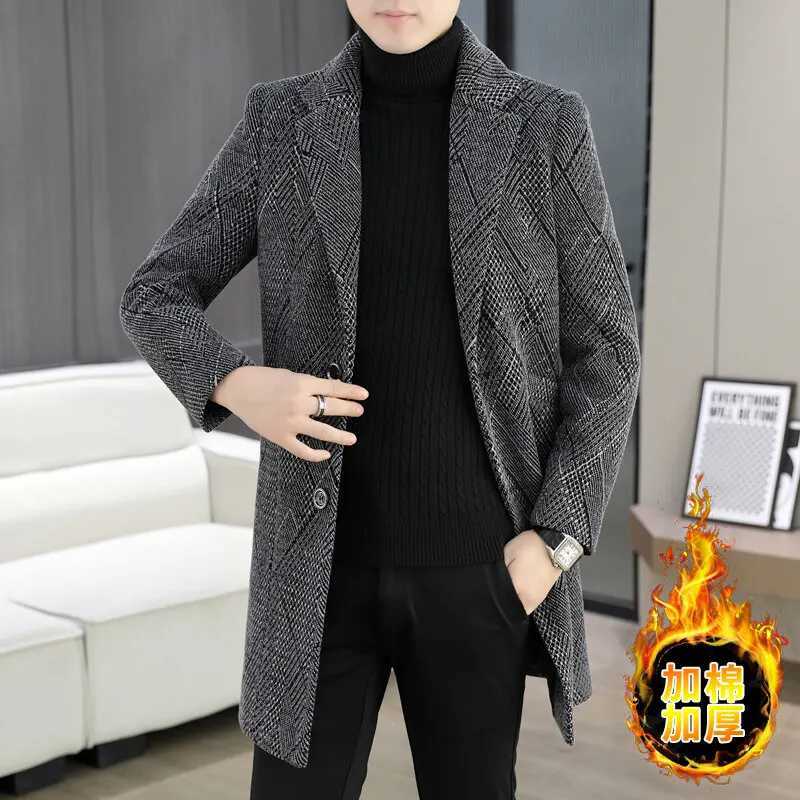 High-end Business Winter Mens Woolen Coat Suit Collar Mid-length Trench Coat Woolen Jacket Casual XJ250809