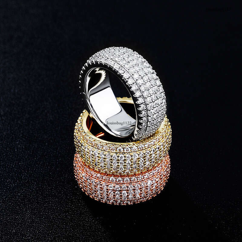 Five-Row Encrypted Full Diamond Personality Men's Hip Hop Trendy Simple Unisex Ring