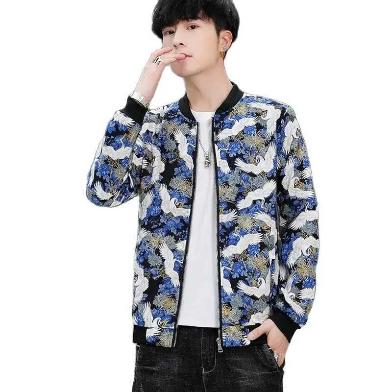Mens Printed Long Sleeve Jacket Zipper Control Switch Coat Spring/Autumn New Jacket Asian Size Tops M-6XL W250809