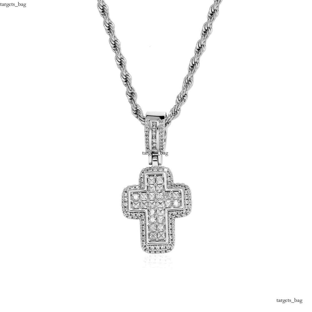 Hip Hop Fashion T Square Moissanite chain Pink Cross Necklace Personality Street Trend Jewelry