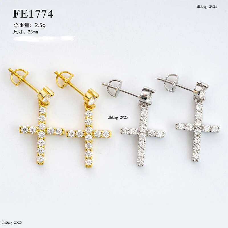 Hip Hop Sier Moissanite Hiphop Trendy Full Dia Electroplated Earrings New Ear Jewelry