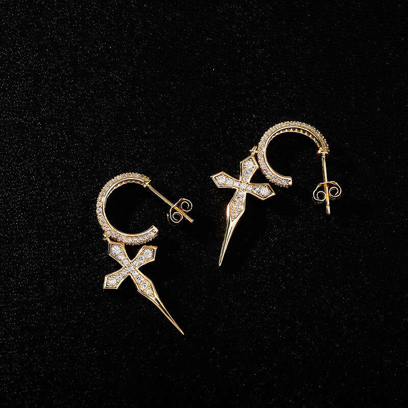 INS Hip-Hop Cross Zircon Full Hoop Studs Unisex Personality Fashion Trendy Earrings Jewelry