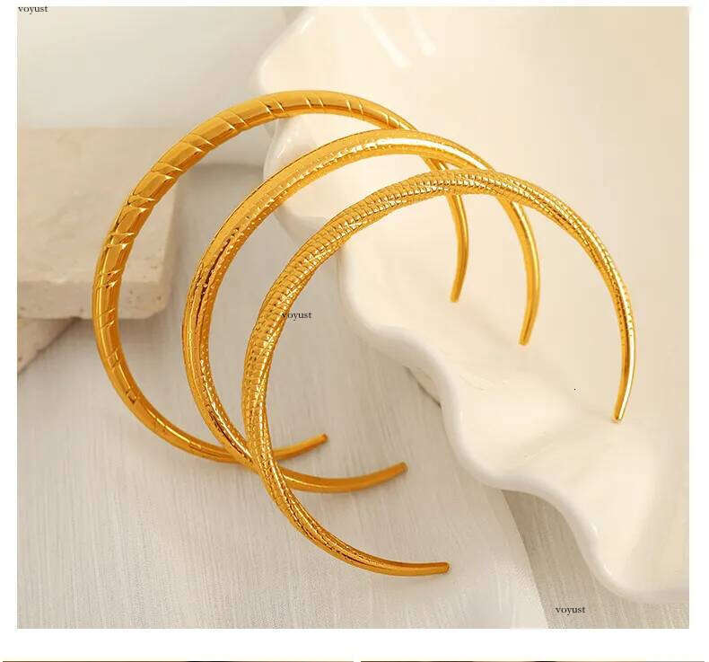10 Styles Tarnish Free Gold Plated 316L Stainless Steel C Shape Cuff Bracelet Bangle for Women