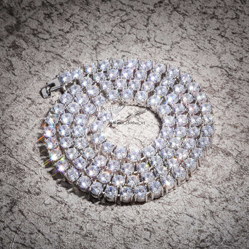 Fashion 3-5mm Sier Hip-Hop Single Row Full Moissanite chain Men's Necklace Tennis Chain