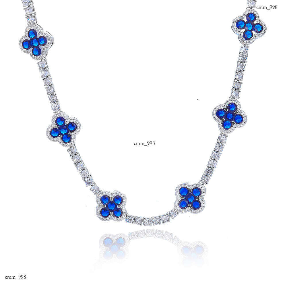 Hip-Hop Buckle Four-Leaf Clover Tennis Chain Trendy Versatile Men's Necklace Personalized Accessories