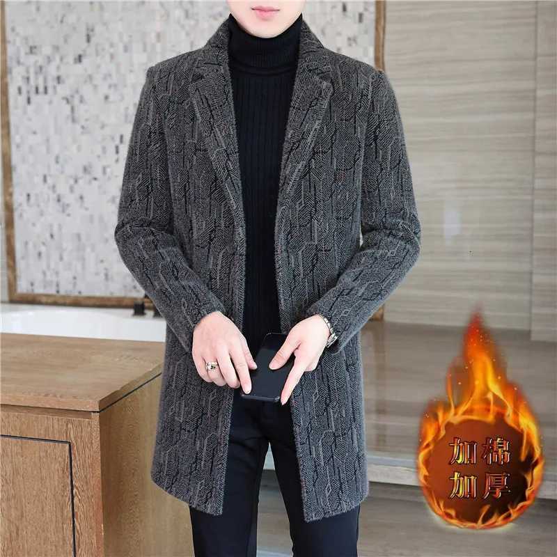 igh Quality Mens Mid Length Woolen Coats 2025 Winter Business Casual Thicken Striped Overcoat Outwear Warm Windbreaker Jackets XJ250809