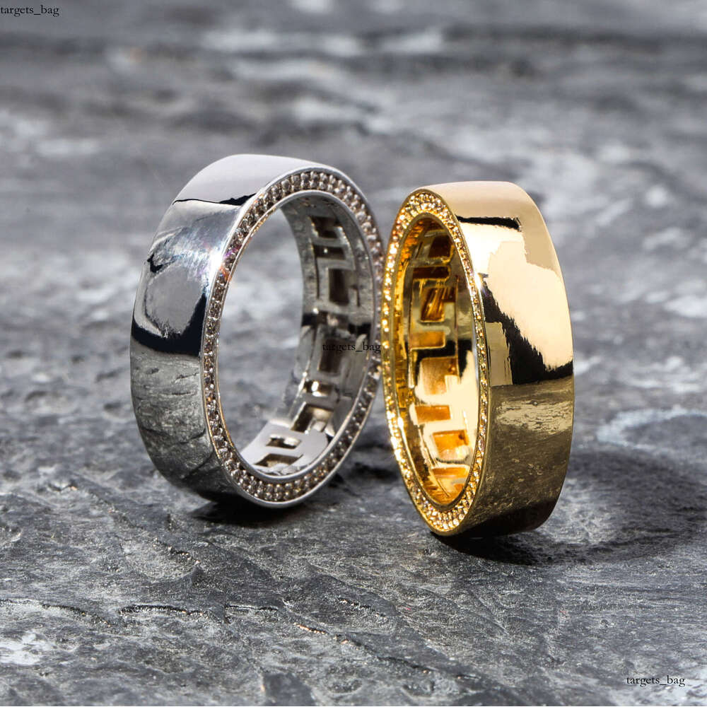 New S Silver Glossy Hip-Hop Ring Micro-Paved Zircon Unisex Couple Rings Gold Australian Jewelry