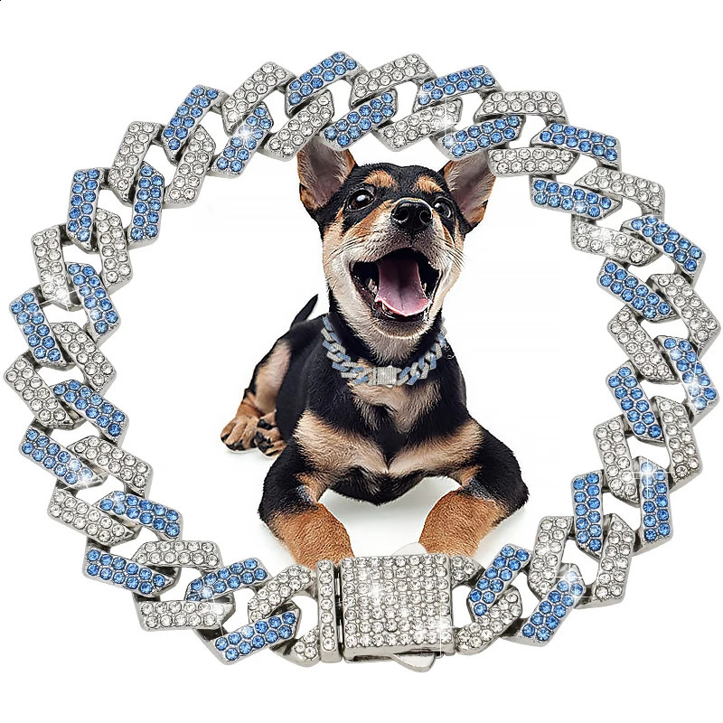 Diamond Dog Chain Collar Cuban Gold Chains for Dogs and Cats 15MM Bling Jewelry Necklace 250801