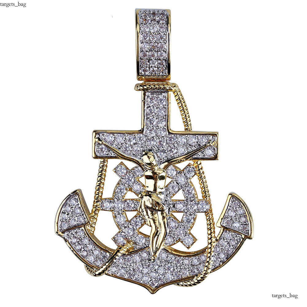 Anchor Rudder Cross Pendant Full Moissanite chain Hip Hop Trendy Personality Necklace Gold Jewelry