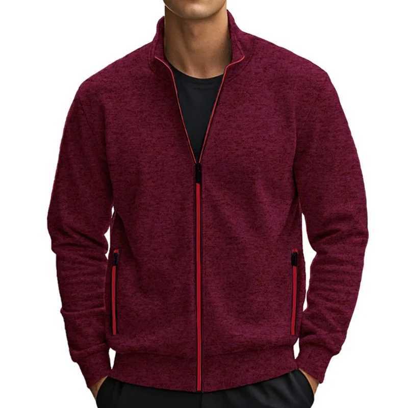 Mens Stand Collar Sweatshirt Contrast Color Zipper Outerwear Basic Daily Jacket Streetwear Lightweight Outdoor Solid Coats W250809