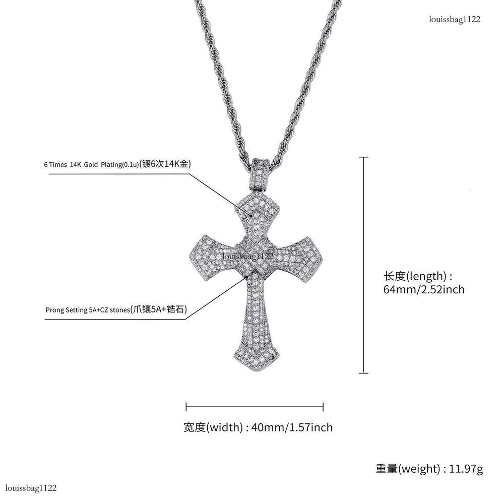 Hip Hop T Square Moissanite chain Cross Pendant Trendy Unisex Fashion Personality Necklace Accessory