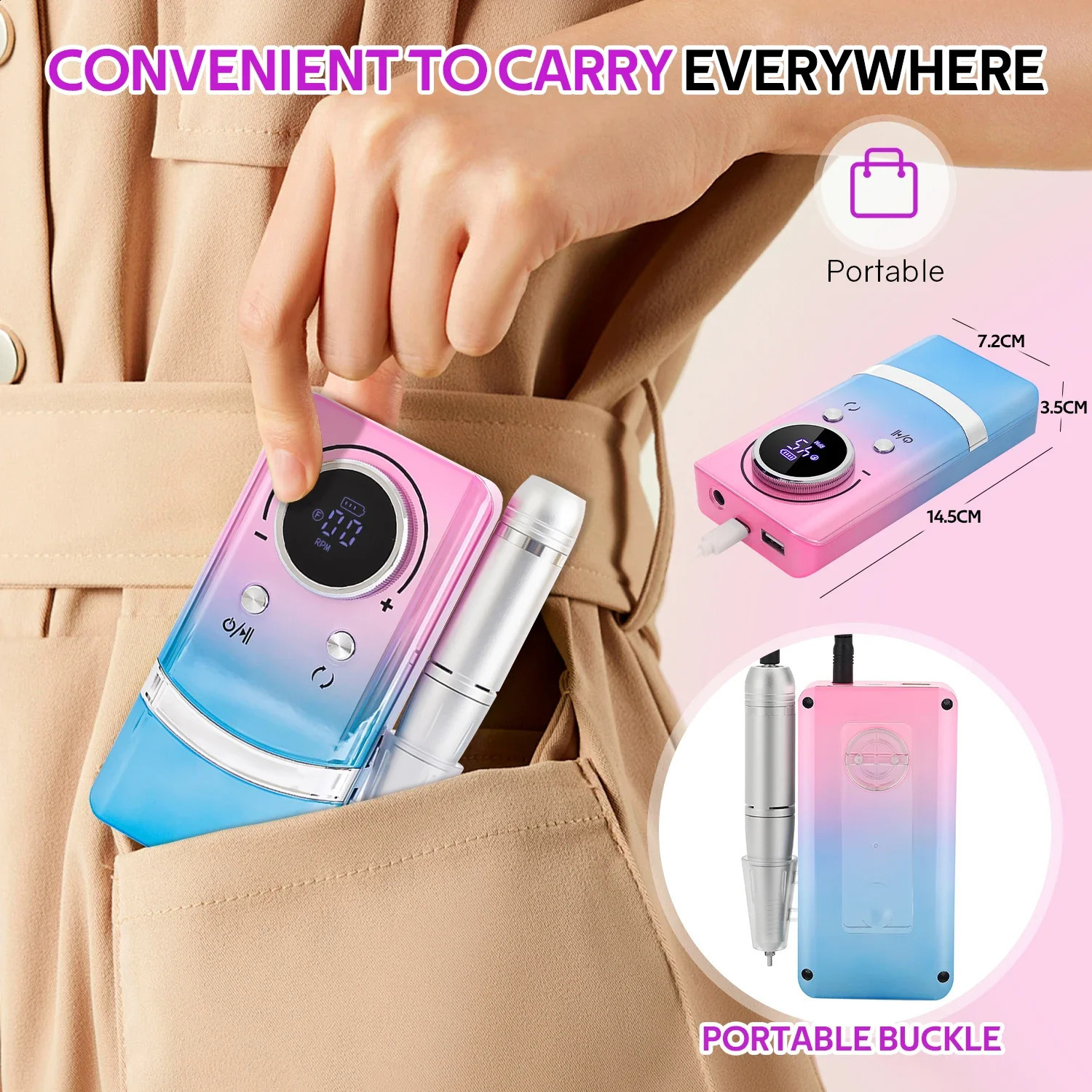 Professional 45000RPM Electric Portable Nail Drill Machine With Base Rechargeable Low Noise Nail Sander File For Manicure Salon 250805