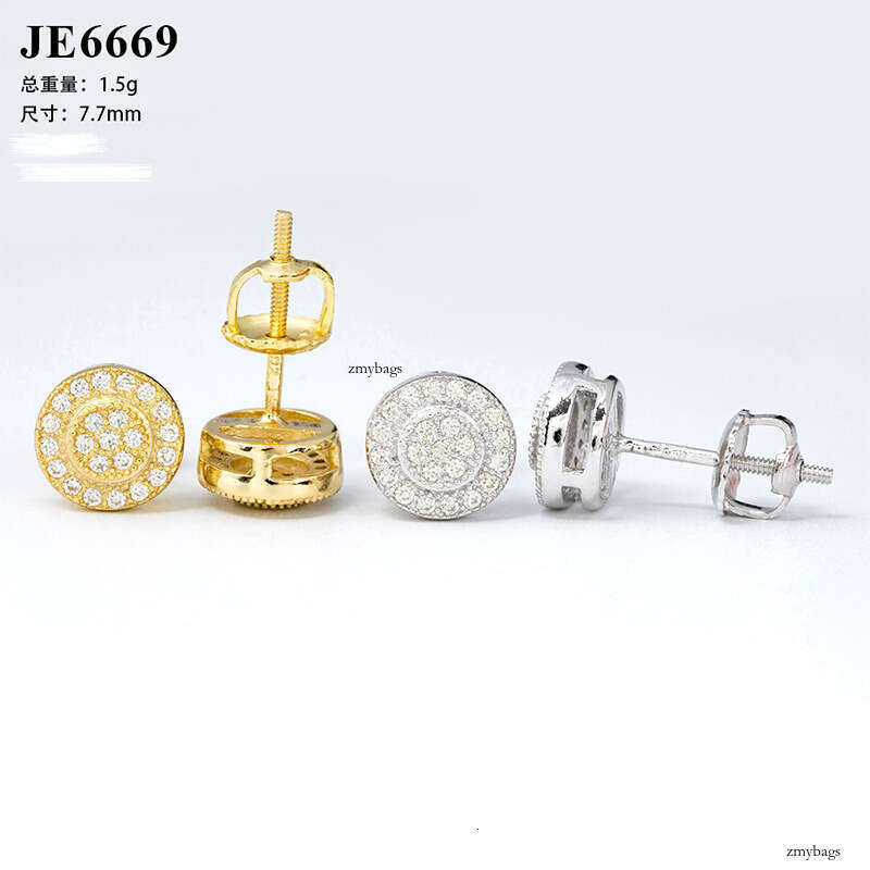ICED OUT Hip-Hop Sier Gold-Plated Moissanite Full Unisex Round Dense Inlay Earrings