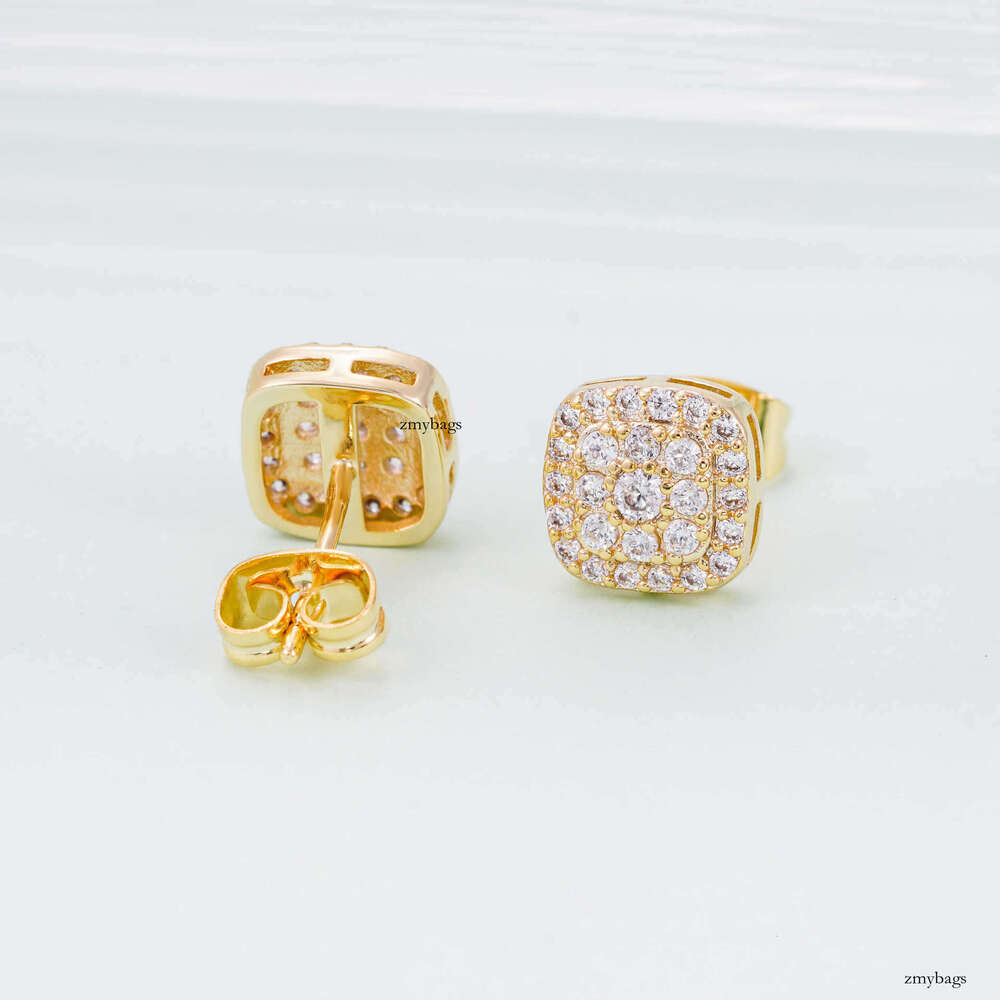 INS Style Sier Moissanite Stud Unisex Classic Square 8.2mm Trendy Earrings Accessories