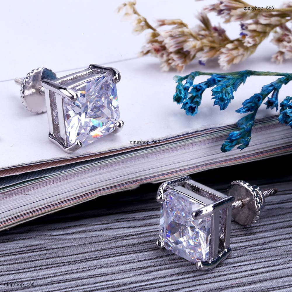 Gold-Plated Micro-Paved Square Zircon Stud Hip-Hop 8mm Earrings