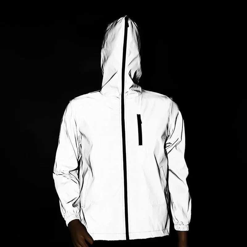 Noctilucent Full Reflective Jacket Men Women Harajuku Streetwear Mens Jackets Hooded Hip-Hop Outwear Night Shiny Zipper Coats W250809