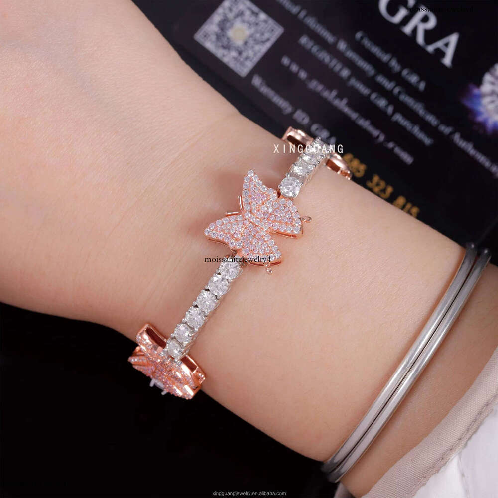 Hip Hop Jewelry Butterfly Bracelet Gold Plated S Sier Chain Iced Out VVS Moissanite Dia Tennis Bracelets