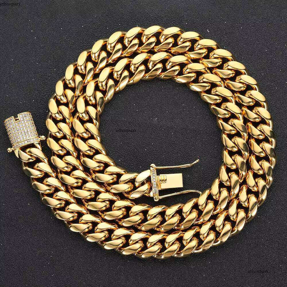 Hip Hop 8MM Mens Miami Stainless Steel Chain Iced Out Gold Plated Cuban Necklace